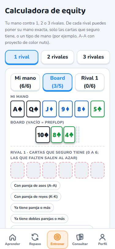 The app's equity calculator